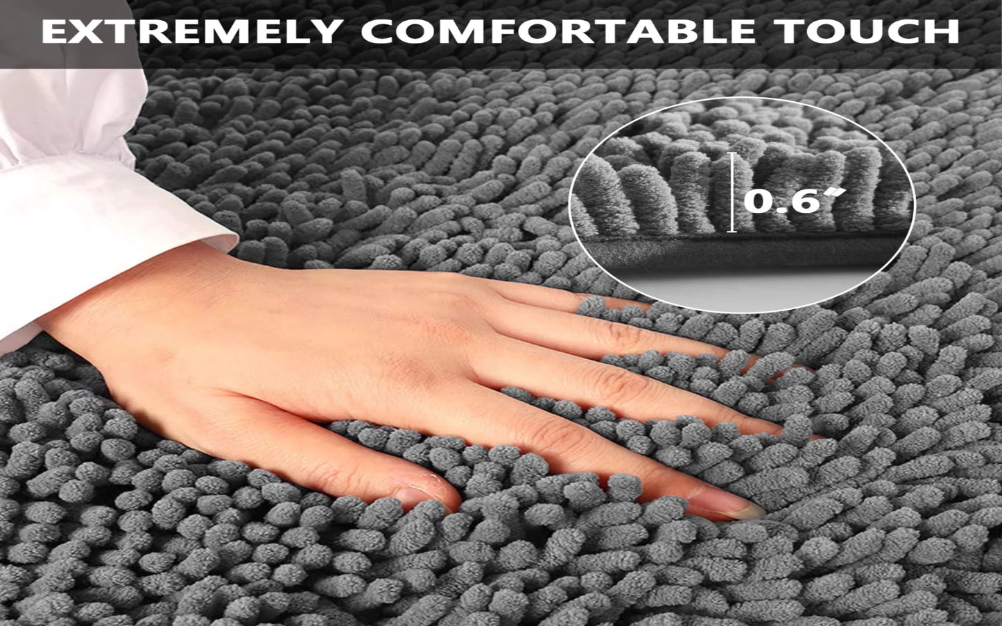 Chenille Bathroom Rug 26"X17" - Non-Slip Machine Washable Bath Mat, Plush Shaggy Bath Rugs for Bathroom Floor, Absorbent Toilet Rug, Soft Grey Bathroom Decor (Grey)