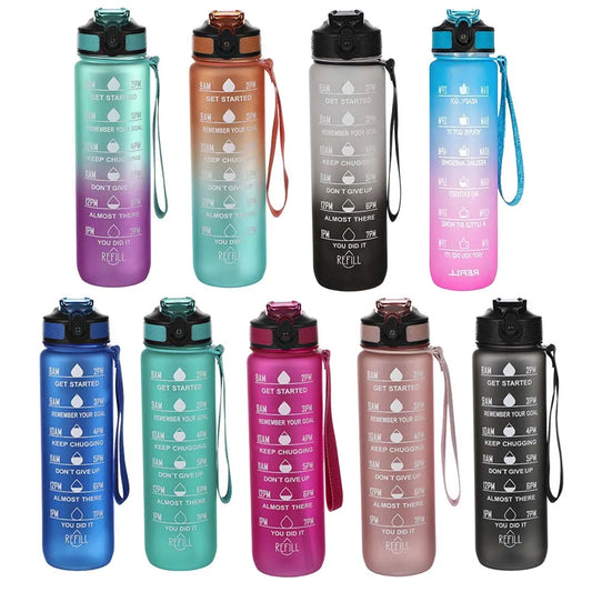 Motivational Water Bottle 32 Oz with Straw & Time Marker, BPA Free & Leakproof Tritan Portable Reusable Fitness Sports Water Jug for Men Women & Kids, BLACK+WHITE